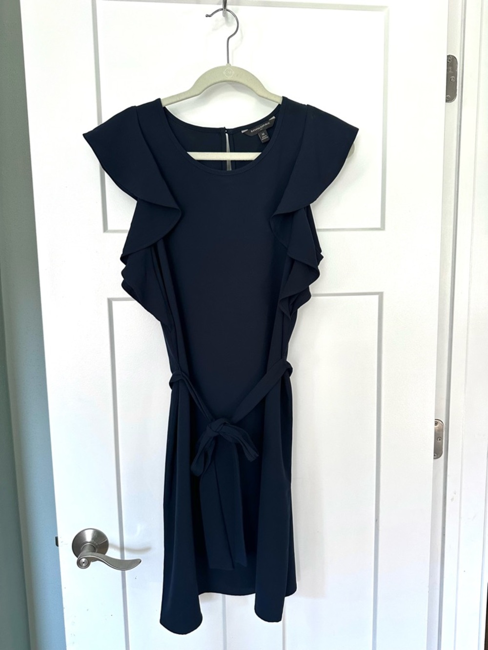 Banana Republic Navy Ruffle-Sleeve Midi Dress